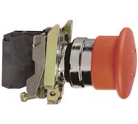 Schneider Electric XB4BS8445 Bouton champignon collerette métal, avec arrêt d'urgence, rond, réinitialisable 120 V/AC 6 A 1 NF