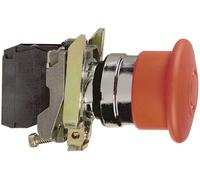 Schneider Electric XB4BS8445 Bouton champignon collerette métal, avec arrêt durgence, rond, réinitialisable 120 V/AC 6 A 1 NF (R), 1 NO (T) IP66, IP67, IP69,