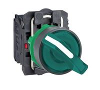 Schneider Electric XB5AK123G5 Harmony bouton tournant lumineux vert, à manette, 2 positions, plastique collerette, 1O+1F, 22 mm diamètre de fixation, 120V