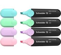 Schneider Job 150 surligneurs pastel (en plastique recyclé) Lot de 4, assortis, turquoise, menthe, lilas, rose