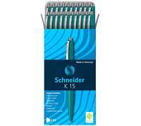 Schneider K 15 Stylo bille rétractable Vert M/permanent Lot de 20 | Épaisseur de trait M, encre verte, encre indélébile, rechargeable