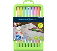 Schneider Line-Up 191088 Feutre fin pastel, pointe en fibre de 0,4 mm, corps vert clair, couleurs d'encre pastel assorties, étui réglable avec support de 8 stylos