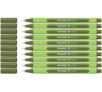 Schneider Line-Up Fineliner, lot de 10, Vert olive | Écolabel Ange Bleu (Blauer Engel), plastique biosourcé à 88 %, épaisseur de trait 0,4 mm