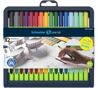 Schneider Line-Up Stylos Feutre (0,4 mm, Boîtier en Plastique Biobased) Etui Chevalet avec 32 Pièces, Couleurs Assorties