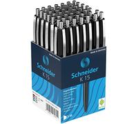 Schneider Lot de 50 stylos à bille K15 avec clip en acier (Noir)