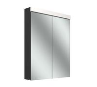 Schneider LOW plus LED Armoire de toilette, 2 portes 30/30cm, 595x120x747mm, prise à gauche, éclairage en haut, 172.063.01.4401, Exécution: norme CH/corps noir mat/3000K