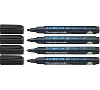 Schneider Maxx 130 Lot de 4 marqueurs permanents, à pointe ogive, largeur de trait : 1 à 3 mm, rechargeables, noirs
