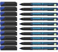 Schneider Maxx 222 F Marqueur universel, lot de 10, Bleu | Permanent, encre anti-dessiccation, rechargeable, épaisseur de trait 0,7 mm
