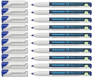 Schneider Maxx 223 F Marqueur universel, lot de 10, Bleu | Non permanent, effaçable à l'humide, épaisseur de trait 0,7 mm