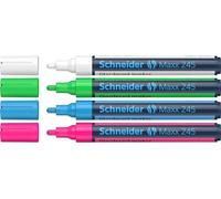 Schneider Maxx 245 Lot de 4 marqueurs pour surfaces en verre effaçables à sec Blanc Vert Bleu Rose