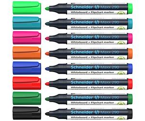 Schneider Maxx 290 Marqueurs (pour tableaux blancs et tableaux à feuillets, pointe ogive 2-3 mm, effaçable à sec, haute qualité, forte et couleurs intenses) Étui de 8 couleurs