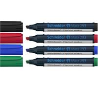 Schneider Maxx 293 Marqueur tableau blanc, pochette de 4, Coloris assortis | Rechargeable, pointe biseautée Smart-Radial 2+5 mm, effaçable à sec, sans toluène ni xylène
