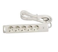 Schneider Multiprise de table avec interrupteur, norme allemande 3 ou 5 prises, blanc avec 2 x USB (5 prises avec câble de 5 m)