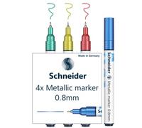 Schneider Paint-It 010 Lot de 4 marqueurs métalliques (Set 1, épaisseur de trait 0,8 mm, nouvelle technologie de pigment, fort effet pailleté) bleu, vert, rouge, jaune