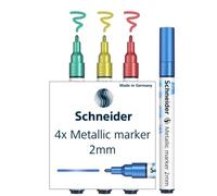 Schneider Paint-It 011 Lot de 4 marqueurs métalliques (Set 1, épaisseur de trait 2 mm, nouvelle technologie de pigment, fort effet pailleté) bleu, vert, rouge, jaune