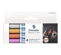 Schneider Paint-It 011 Lot de 4 marqueurs métalliques (Set 2, épaisseur de trait 2 mm, nouvelle technologie de pigment, effet scintillant fort) argenté, doré, cuivre, violet
