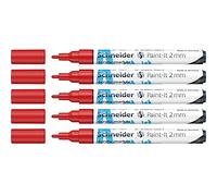 Schneider Paint-It 120102 Lot de 5 stylos acryliques avec pointe ogive de 2 mm pour bois, toile, pierre, etc. Rouge