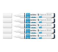 Schneider Paint-It 120249 Lot de 5 stylos acryliques avec pointe ogive de 4 mm pour bois, toile, pierre, etc Blanc
