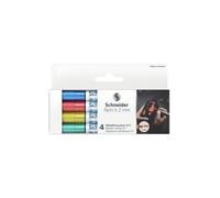 Schneider Paint-It Marqueur métallique, lot de 4, Bleu/Vert/Rouge/Jaune | Encre indélébile, épaisseur de trait 2 mm, nouvelle technologie de pigment, effet pailleté