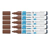 Schneider Paint-It Stylo acrylique 4 mm, lot de 5, Marron | Pointe ogive 4 mm, encre acrylique à base d'eau, séchage rapide, haute brillance, pour bois, métal, papier, pierre, verre