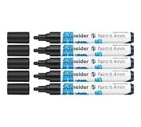 Schneider Paint-It Stylo acrylique 4 mm, lot de 5, Noir | Pointe ogive 4 mm, encre acrylique à base d'eau, séchage rapide, haute brillance, pour bois, métal, papier, pierre, verre