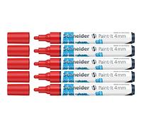 Schneider Paint-It Stylo acrylique 4 mm, lot de 5, Rouge | Pointe ogive 4 mm, encre acrylique à base d'eau, séchage rapide, haute brillance, pour bois, métal, papier, pierre, verre
