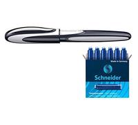 Schneider Ray Stylo roller à cartouche avec pointe en acier inoxydable + 1 + 6 cartouches d'encre bleues, fabriqué en Allemagne (bleu/gris)