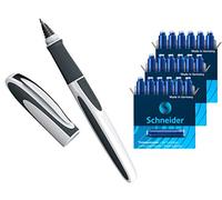 Schneider Ray Stylo roller rechargeable avec cartouches d'encre standard pour droitiers et gauchers (1 paquet + 18 cartouches supplémentaires) Blanc/gris foncé