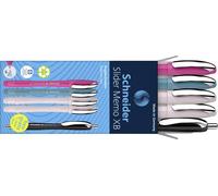 Schneider 150255 Slider Memo XB et Slider Rave XB Lot de 4 + 1 stylo à bille (couleur du boîtier : assortie, couleur de l'encre : bleu)