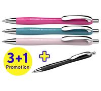 Schneider 132564 Slider Rave XB Lot de 4 stylos à bille (édition spéciale limitée, 1 x noir, rose vif, bleu sarcelle, perle, fabriqué en Allemagne) Couleur de l'encre : bleu