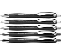 Schneider Slider Rave XB 132511 Lot de 5 stylos à bille (édition spéciale limitée en noir,rétractables et rechargeables, indélébile) - Couleur de l'encre: bleu