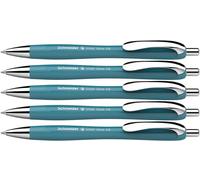 Schneider Slider Rave XB - Lot de 5 Stylos à Bille Rechargeables | Édition limitée bleu sarcelle - Encre bleue XB - Technologie ViscoGlide - Indélébile - Clip métal
