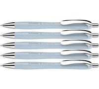 Schneider Slider Rave XB Stylo à Bille - Lot de 5, Encre Bleue | Écriture douce ViscoGlide - Corps blanc arctique - Recharge Plug+Play - Idéal gauchers