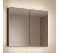 Schneider STYLE TW Armoire de toilette avec éclairage LED, 2 portes, 81,5x71,5x12cm, 194.080.02.41, Exécution: norme UE/corps noir mat, paroi arrière réfléchissante