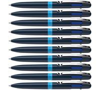 Schneider Take 4 stylo à bille multifonctions (4 couleurs, plastique recyclé, recharges remplaçables) bleu foncé-bleu clair, Boîte de 10