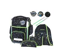 Schneiders 78361-080 - Cartable Ergolite Galaxy, ensemble 9 pièces avec cartable, trousse, sac à dos, sac de sport, 3 patchs et 2 bâtons lumineux, Noir