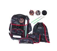 Schneiders 78395-080 - Cartable Ergolite Dragon Hero, ensemble 9 pièces avec cartable, trousse, sac à dos, sac de sport, 3 patchs et 2 bâtons lumineux