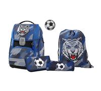 Schneiders FaBAG 78023-072 - Set de 5 cartables Soccer/Tiger avec Sac de Gym, Trousse à Crayons, Trousse de Toilette et Patchs individuels, léger et Ergonomique, Volume d'environ 22 l