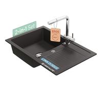 SCHOCK Ensemble d'évier Lima D-100S Nero 78 x 50 cm et robinet de cuisine Epos à bec fixe en acier inoxydable - Facile d'entretien, surface composite de quartz robuste
