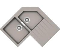 SCHOCK | Évier de cuisine Primus 2 baignoires gauche, évier d'angle avec goutteur, matériau Cristalite®, gris taupe, 840 x 840 x 500 mm