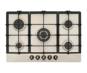 Schock | Plaque de Cuisson 5 Feux gaz Primus PC75 avec poignées en métal Antiques, grilles en Fonte, vannes de sécurité, Avoine, 740 x 500 mm