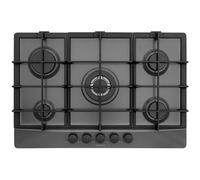 SCHOCK Primus PC75 Plaque de cuisson à gaz 5 brûleurs avec boutons noirs mats doux au toucher, grilles en fonte, soupapes de sécurité, asphalte 740 x 500 mm