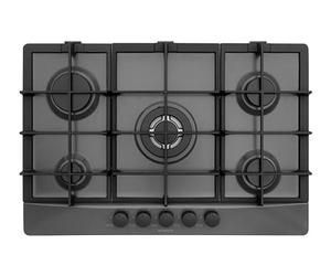 SCHOCK Primus PC75 Plaque de cuisson à gaz 5 brûleurs avec boutons noirs mats doux au toucher, grilles en fonte, soupapes de sécurité, asphalte 740 x 500 mm