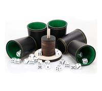Schocken Lot de 5 gobelets en cuir, 25 cubes, couverts à chocs, en bois, avec 14 disques et support, pour mortier Jule Meiern Maxen, 10 x 10 cm, couleur bois