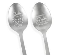 Schön Dass es Dich Gibt Cuillère à café en acier inoxydable avec message personnalisé, cuillère à dessert polie brillante pour anniversaire/mariage, idée cadeau romantique avec gravure en forme de