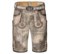 Schöneberger Karl Pantalon court en cuir de bouc sauvage pour homme avec ceinture de costume traditionnel antique / gris glacé, Gris glacé/gris marron, 50