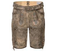 Schöneberger Pantalon de costume traditionnel en cuir pour homme | Pantalon original en cuir de bouc sauvage antique avec ceinture folklorique | Pantalon traditionnel vintage Theo, Marron/gris, 50