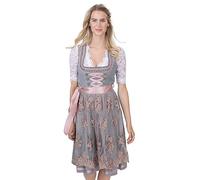 Schöneberger Trachten Couture Dirndl de designer exclusif avec tablier en dentelle brodée à la main - Jaquard-Dirndl en gris/vieux rose Sophie, Gris/vieux rose, 34