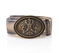 Schöneberger Trachten Couture Franco Ceinture traditionnelle en cuir pour homme avec boucle d'aigle austrien, ceinture en cuir de bouc sauvage, ceinture, Sable/marron, Bundweite 100 (50-52)