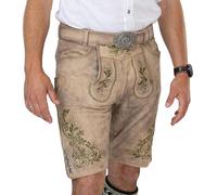 Schöneberger Trachten Couture Pantalon court en cuir pour homme - Style antique - Pour la fête de la bière - Avec broderies vertes, Gris/marron (sable), 50